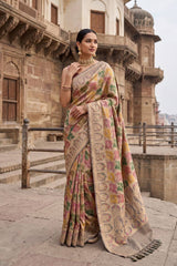 Grey Katan Silk Banarasi Saree with Water Gold Zari Jaal work