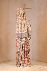 Grey Katan Silk Banarasi Saree with Water Gold Zari Jaal work