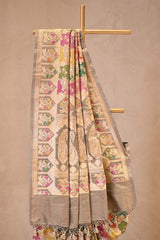 Grey Katan Silk Banarasi Saree with Water Gold Zari Jaal work