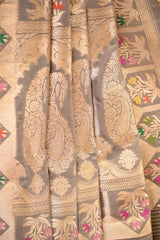 Grey Katan Silk Banarasi Saree with Water Gold Zari Jaal work