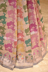 Grey Katan Silk Banarasi Saree with Water Gold Zari Jaal work