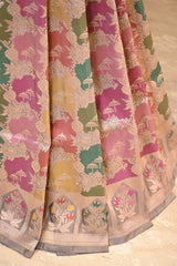 Grey Katan Silk Banarasi Saree with Water Gold Zari Jaal work