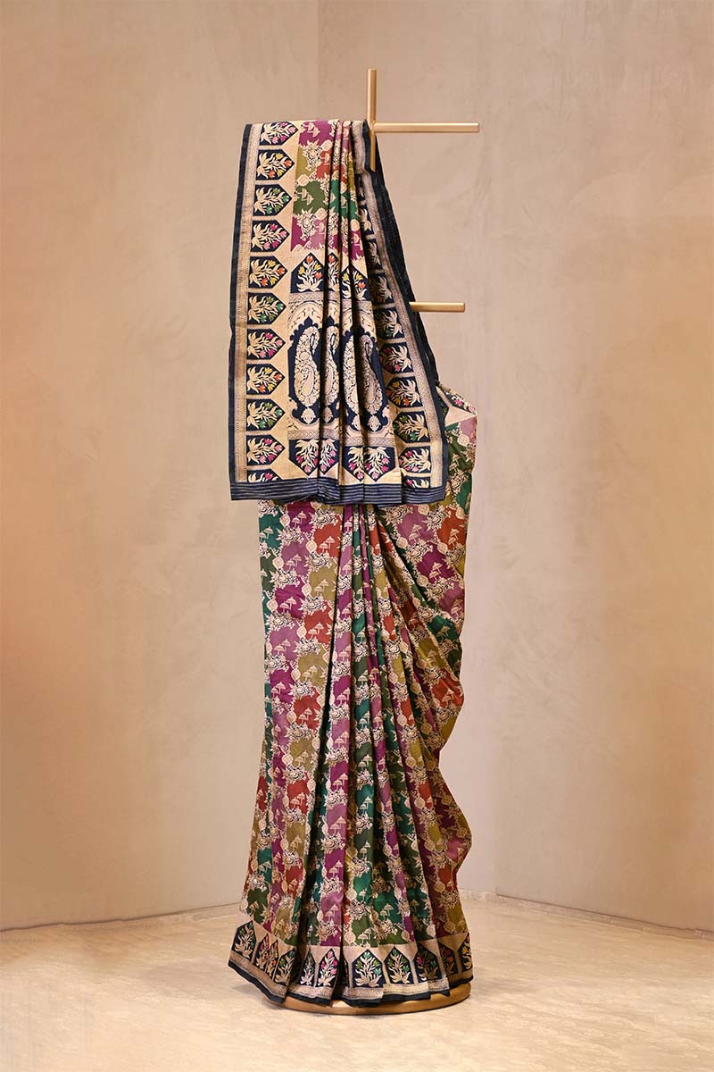 Navy Blue Katan Silk Saree | Chinaya Banaras | Rangkat Weaving