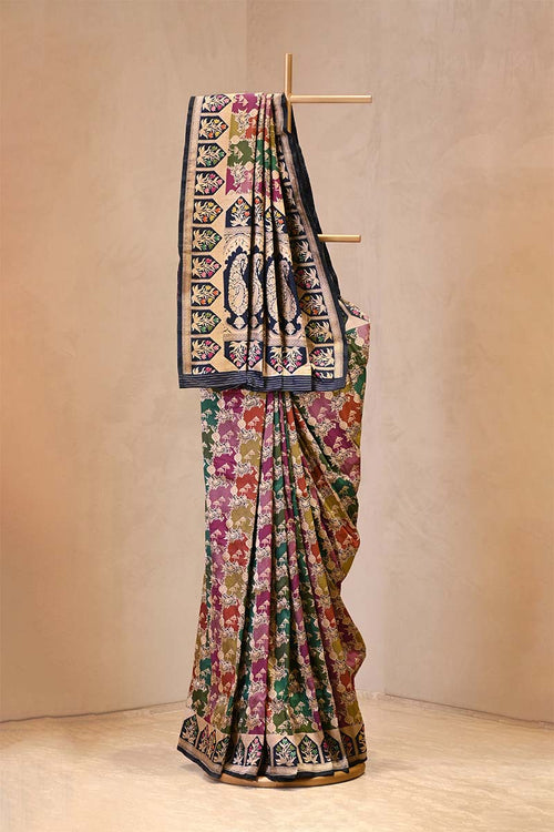 Navy Blue Katan Silk Banarasi Saree with Water Gold Zari Jaal work