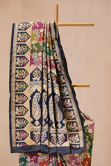 Navy Blue Katan Silk Banarasi Saree with Water Gold Zari Jaal work