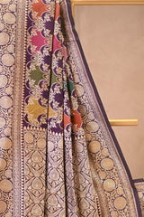 Deep Purple Banarasi Katan Silk Saree with Floral Rangkat Work