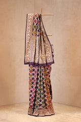Deep Purple Banarasi Katan Silk Saree with Floral Rangkat Work