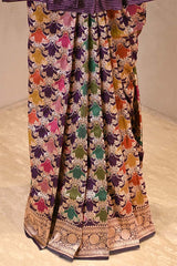 Deep Purple Banarasi Katan Silk Saree with Floral Rangkat Work