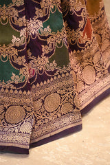 Deep Purple Banarasi Katan Silk Saree with Floral Rangkat Work