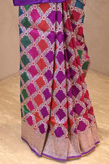 Purple Rangkat Katan Silk Saree with Water Gold Zari