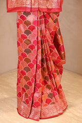 Red Rangkat Katan Silk Saree with Watergold Zari
