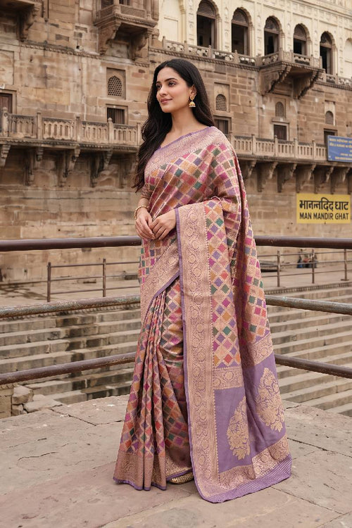 Lavender Katan Silk Rangkat Saree with Watergold Zari