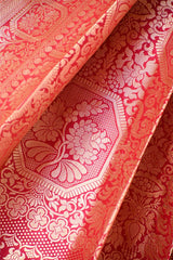 Red Rangkat Katan Silk Saree with mughal miniature and persian jaal artistry