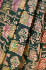 Bottle Green Katan Silk Rangkat Saree with Gold Zari woven