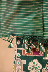 Bottle Green Katan Silk Rangkat Saree with Gold Zari woven