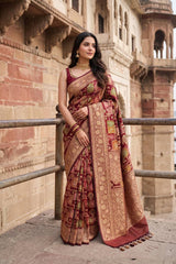 Brown Katan Silk Rangkat Saree with Gold Zari woven