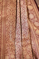 Brown Katan Silk Rangkat Saree with Gold Zari woven
