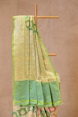 Lime Green Katan Silk Rangkat Saree with Gold Zari