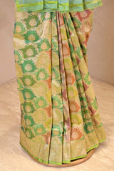 Lime Green Katan Silk Rangkat Saree with Gold Zari