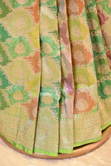 Lime Green Katan Silk Rangkat Saree with Gold Zari