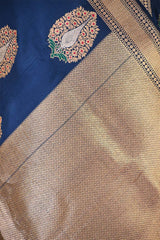 Nita Ambani Inspired Blue Handloom Satin Silk Saree with Mughal Inspired Buta