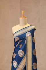 Nita Ambani Inspired Blue Handloom Satin Silk Saree with Mughal Inspired Buta