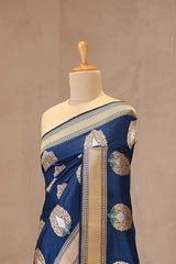 Nita Ambani Inspired Blue Handloom Satin Silk Saree with Mughal Inspired Buta