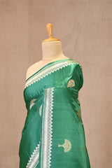 Sea Green Satin Silk Banarasi Saree with Floral Motifs