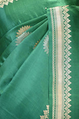 Sea Green Satin Silk Banarasi Saree with Floral Motifs