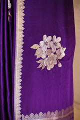 Purple Satin Silk Banarasi Saree with Floral Motifs
