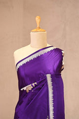Purple Satin Silk Banarasi Saree with Floral Motifs
