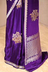 Purple Satin Silk Banarasi Saree with Floral Motifs