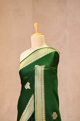 Bottle Green Mashru Silk Banarasi Saree with Floral Motifs