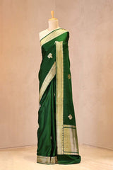 Bottle Green Mashru Silk Banarasi Saree with Floral Motifs