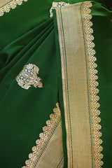 Bottle Green Mashru Silk Banarasi Saree with Floral Motifs