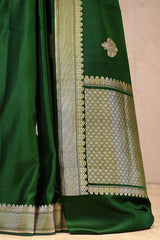 Bottle Green Mashru Silk Banarasi Saree with Floral Motifs