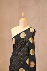 Banarasi Silk Black Saree with Mayur Motif and Tie & Dye Bandhani Print