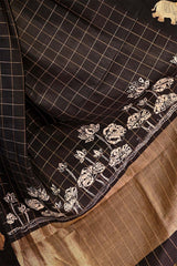 Banarasi Silk Black Saree with Gaja Motif and Tie & Dye Bandhani Print