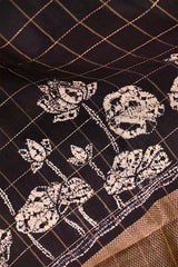 Banarasi Silk Black Saree with Gaja Motif and Tie & Dye Bandhani Print