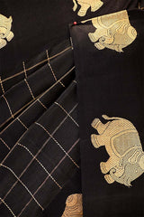 Banarasi Silk Black Saree with Gaja Motif and Tie & Dye Bandhani Print