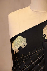 Banarasi Silk Black Saree with Gaja Motif and Tie & Dye Bandhani Print