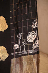 Banarasi Silk Black Saree with Gaja Motif and Tie & Dye Bandhani Print