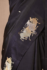 Black Banarasi Silk Saree with Vrisabha Motif and Pichwai