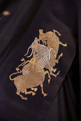 Black Banarasi Silk Saree with Vrisabha Motif and Pichwai