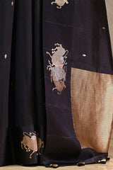 Black Banarasi Silk Saree with Vrisabha Motif and Pichwai