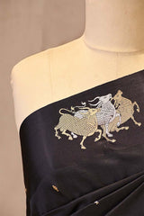 Black Banarasi Silk Saree with Vrisabha Motif and Pichwai