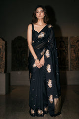 Black Banarasi Silk Saree with Vrisabha Motif and Pichwai