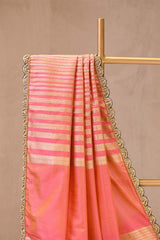 Peach Banarasi Katan Silk Saree with Sona-Rupa Geometric Stripes