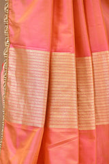 Peach Banarasi Katan Silk Saree with Sona-Rupa Geometric Stripes
