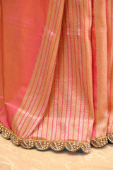 Peach Banarasi Katan Silk Saree with Sona-Rupa Geometric Stripes